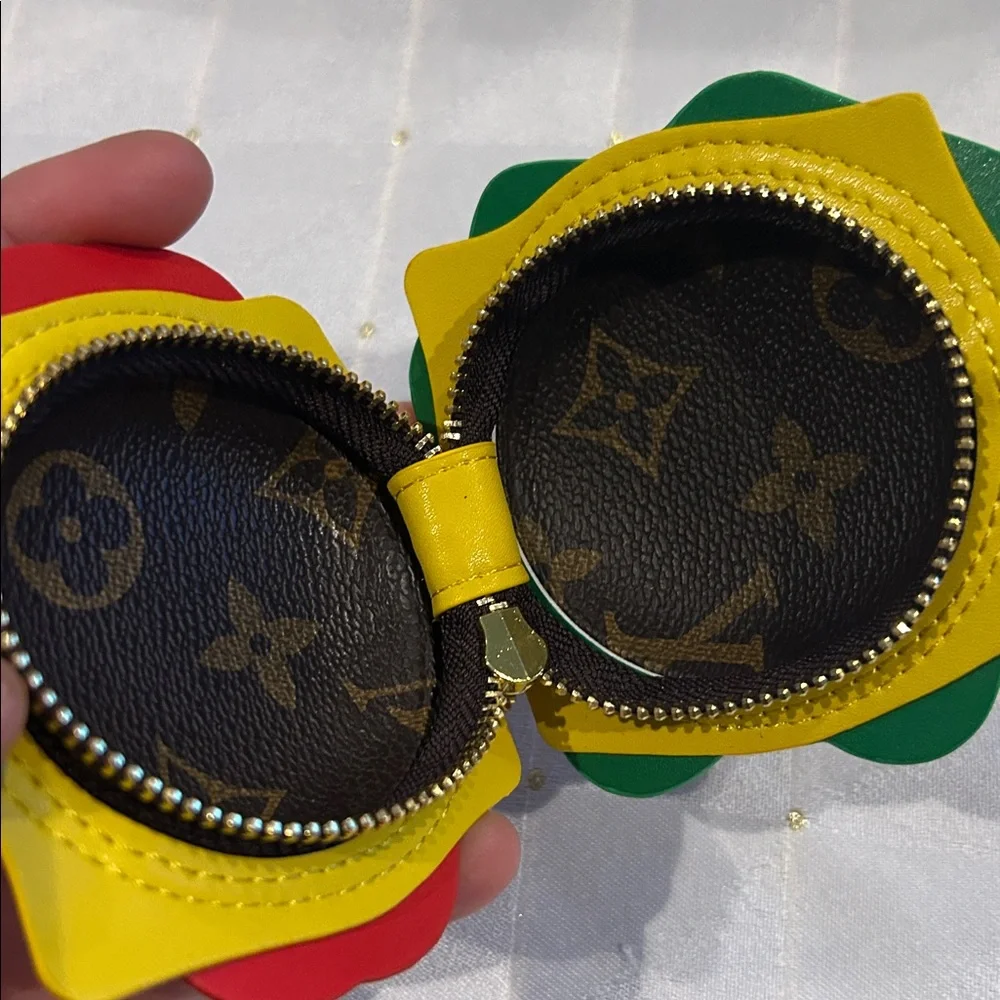 LV Monogram Beige Leather Coin Pouch Keychain
